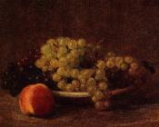 亨利方丹拉图尔 - Still Life with Grapes and a Peach